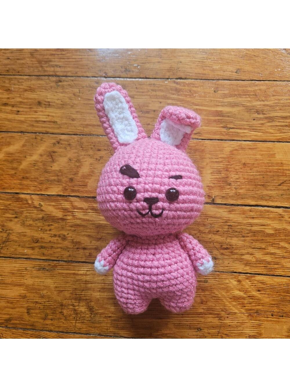 Handmade pink crochet bunny BT21 Cookie inspired